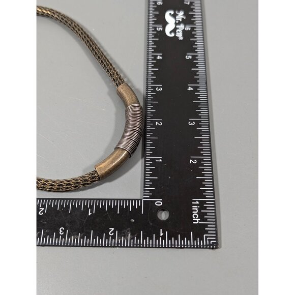 Marjorie Baer SF Bronze Tone Mixed Metal Mesh Chain Bar Pendant Necklace 21" - Picture 10 of 10